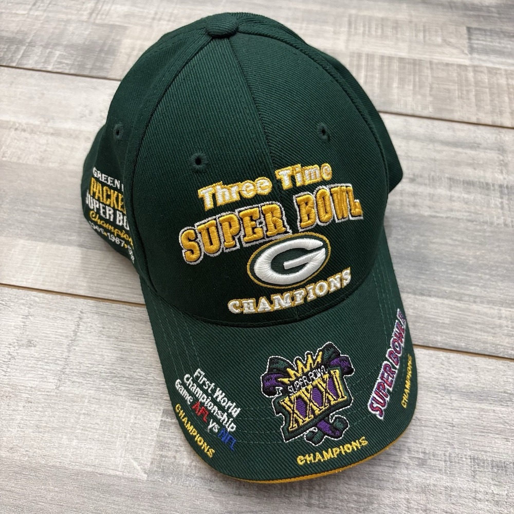 Green Bay Packers NFL Reebok 3X Time Super Bowl Champions Baseball Hat Green OS